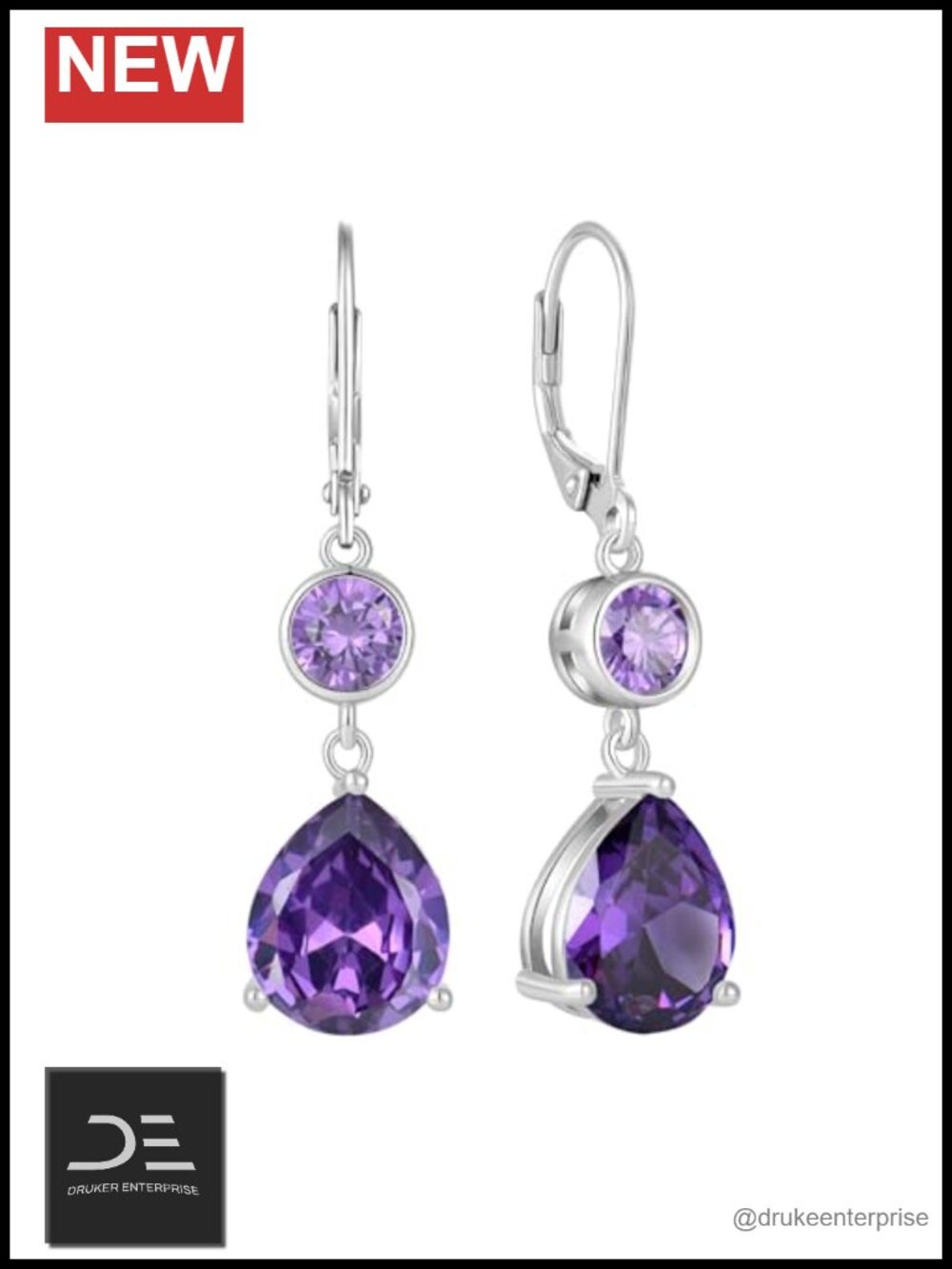925 Sterling Silver Birthstone Dangle Drop Earrings 10x12mm Leverback